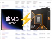 Applede M3 Ultra van AMD verschijnt op Cinebench 2024 en leidt de Ryzen 9 9950X CPU met ongeveer 25%. (Afbeeldingsbron: Apple, AMD, bewerkt)